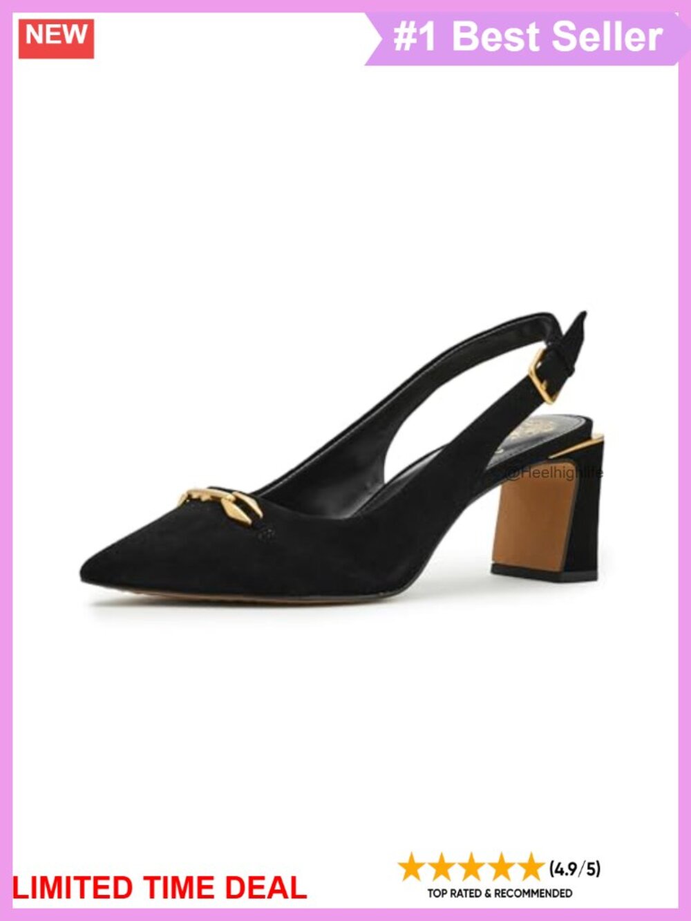 Vince Camuto Hamden Link Suede Slingback Block Heel Pump Pointed Toe